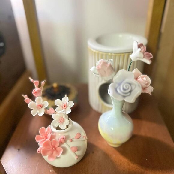 Elegant Pink Ceramic Vase Set - Handmade Pink Plum Blossom & Soft White Ceramic - Picture 2 of 3